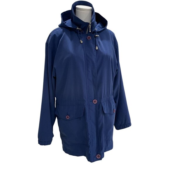 Oversized Navy Hooded Rain Jacket Aeros Kristen Blake Coastal Gorpcore Fall S - Picture 6 of 10